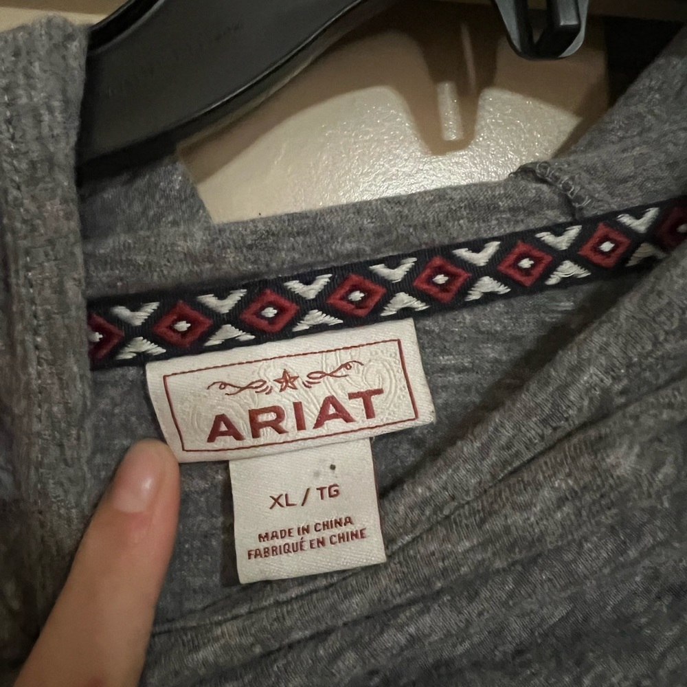 Ariat womens XL gray hoodie turtle neck combo with string turf on sleeve